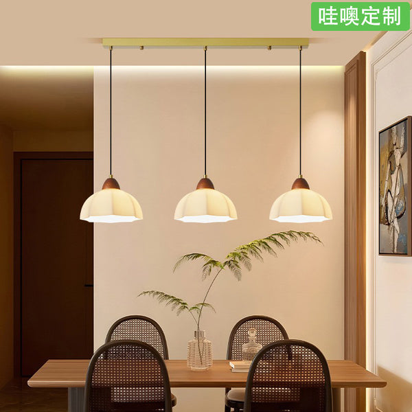 [Wow] 2025 new medieval French chandelier Chinese walnut color one-letter glass cover Zhongshan lamp