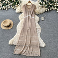 Vacation style lace cut outeleganteasiest for matchdress women's summerretroslimming look a-line long skirt work clothingelegant
