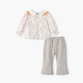 Girls' spring/autumn  new korean style floral embroidered outfit set - long sleeve top & flare pants