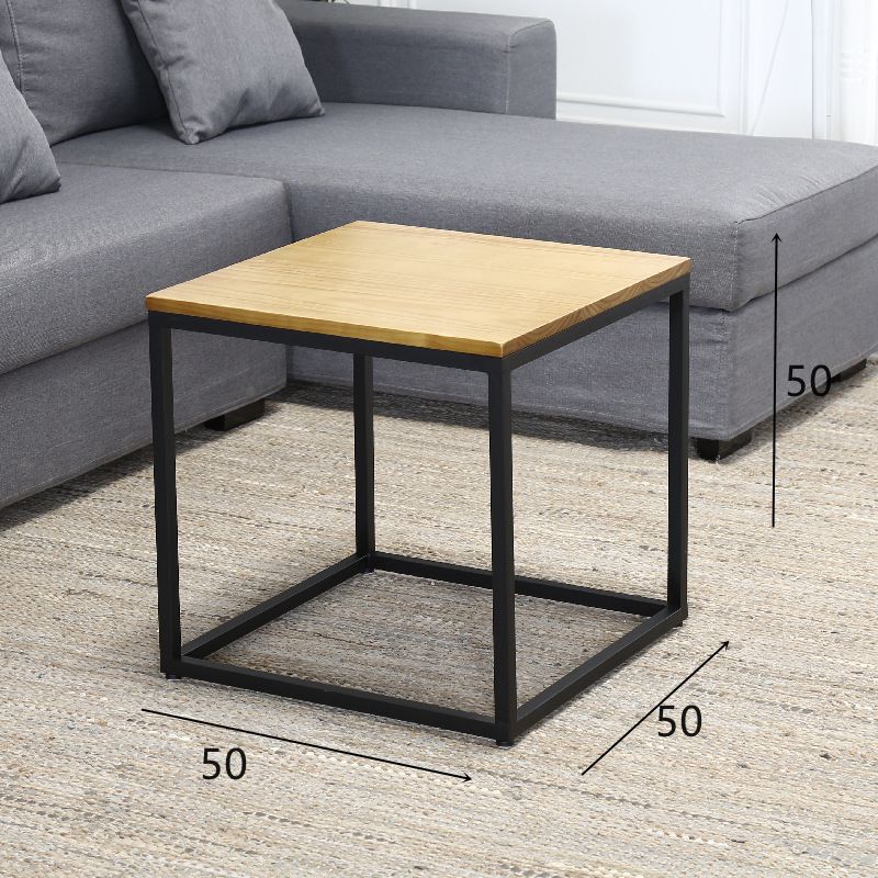 Scandinavian iron art solid wood coffee table small apartment sofa side table casual creative side table dark brown square mother-in-law coffee table