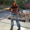 European and american casual denim jeans -  cross-border autumn/winter women's streetwear fashion - washed high-waisted trousers with metal button detail