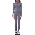 European and american nude feel long sleeve yoga bodysuit women's outdoor running fitness zipper sports jumpsuit one-piece tight