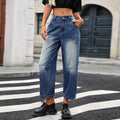European and american cross-border foreign trade street washed distressed jeans spring & fallstraight-legloosefashion high street vibe nine-point pants