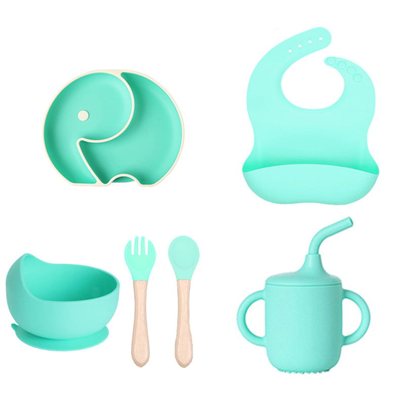 Cross-border baby silicone grid plate two-color plate with lid children's gift silicon feeding tableware set