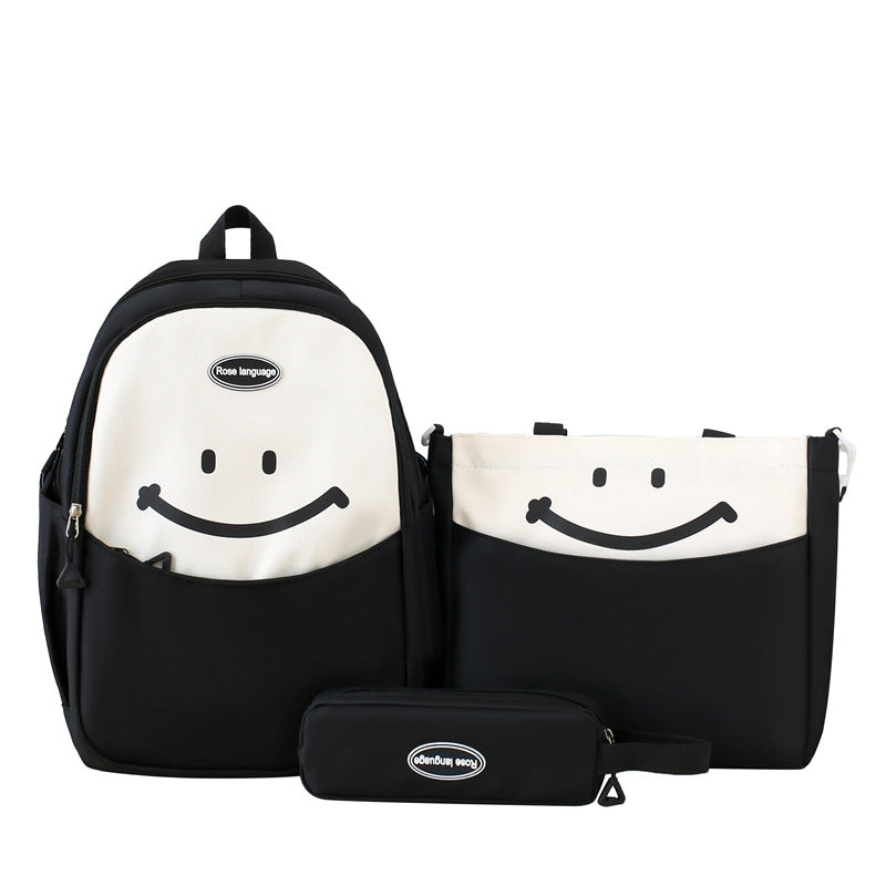 Cute smiley face, primary and secondary school student schoolbag, simple and fashionable, large-capacity backpack, small and fresh, going out travel backpack.