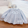 Girls' long-sleeve cotton blue embroidered floral shirt - new autumn  sweet french cartoon style