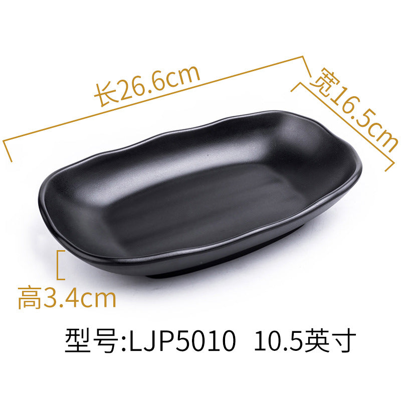 Melamine black tableware plastic dish imitation porcelain dinner plate cold dish plate barbecue hot pot plate barbecue restaurant plate commercial