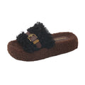 Thick sole heightened fur slippers women's outwear spring & fall new arrivalclassy leather buckle lamb wool home cotton slippers