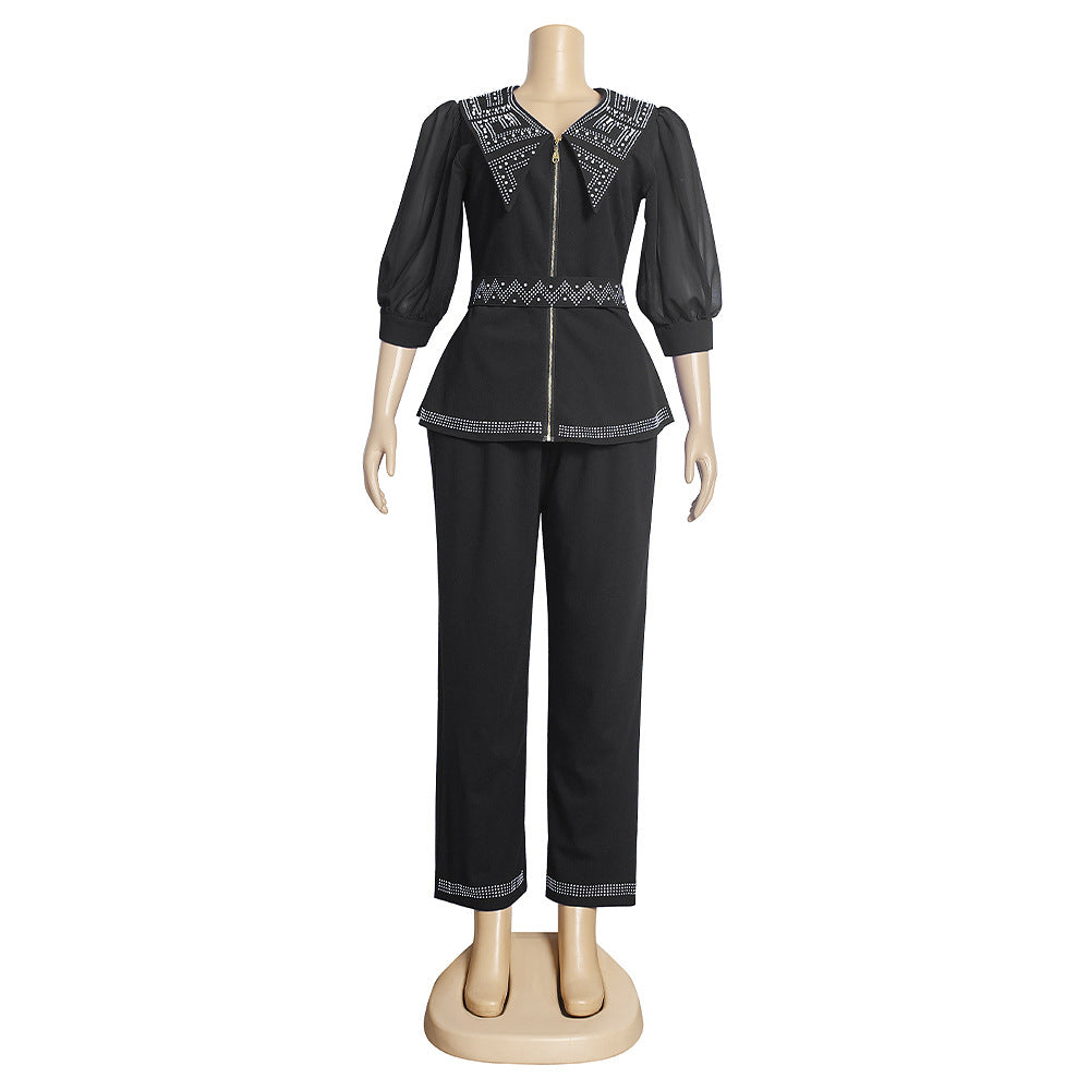 new african women's top and pants two-piece set, plus size, european and american style, export quality, suitable for  and
