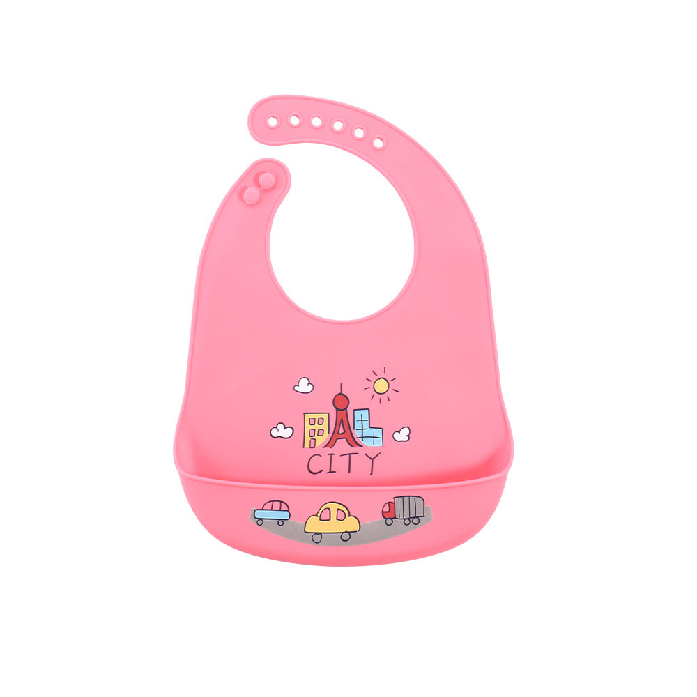 Children's silicone printed flat bib platinum silicon Baby feeding tableware set Anti-dirty saliva pocket