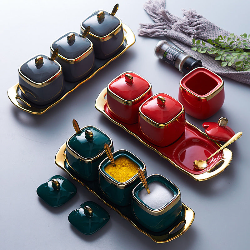 Luxury ceramic spice jar set - kitchen utensils, seasoning bottles, salt shakers, creative chili spice container set - wholesale
