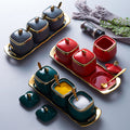 ceramic seasoning jar kitchen supplies light luxury seasoning jar suitfor home seasoning box three-piece set exquisite salt shaker