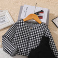 Girls' two-piece dress set: chanel-inspired houndstooth long-sleeve jacket with bow and a-line skirt, plus suspender dress