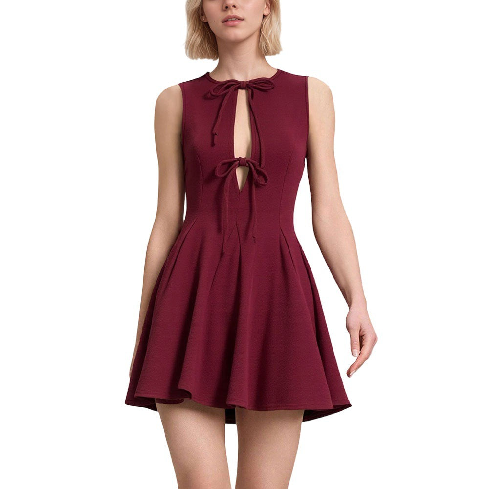 european and american women's summer new arrival: elegant slim-fit, waist-cinching, bow-embellished, sexy and sweet sleeveless dress
