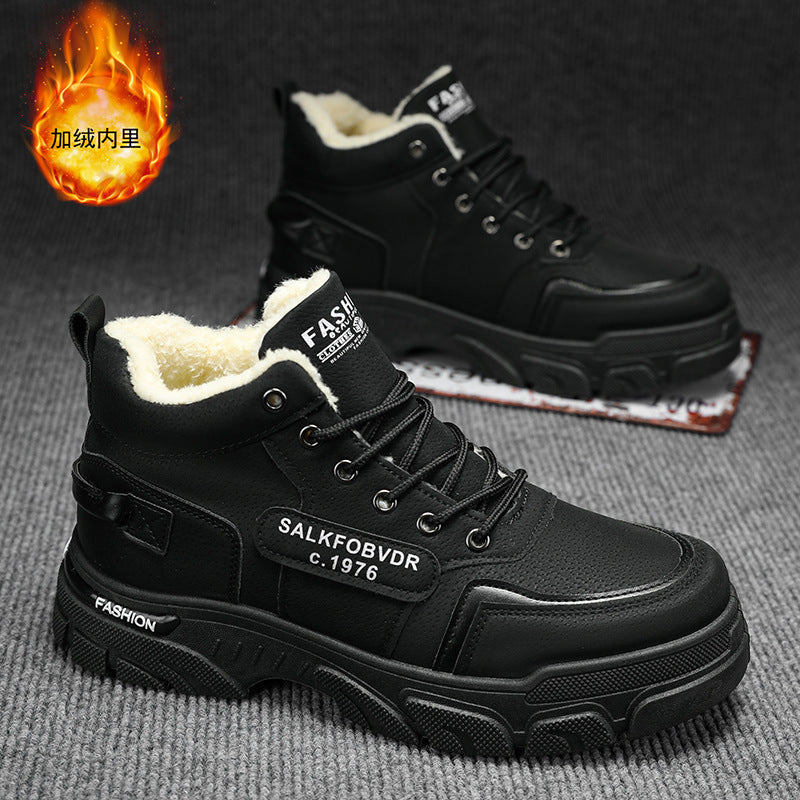 Men's winter fleece-lined warm high-top retro work boots - outdoor hiking, desert combat, and heavy-duty boots