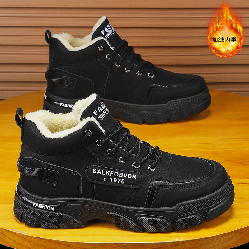Men's winter fleece-lined warm high-top retro work boots - outdoor hiking, desert combat, and heavy-duty boots