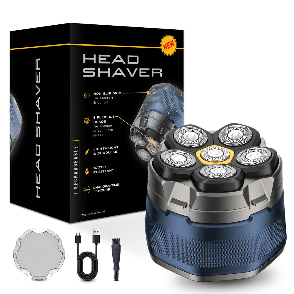 Electric head shaver, self-haircutting device, magnetic six-blade head, washable digital display electric razor