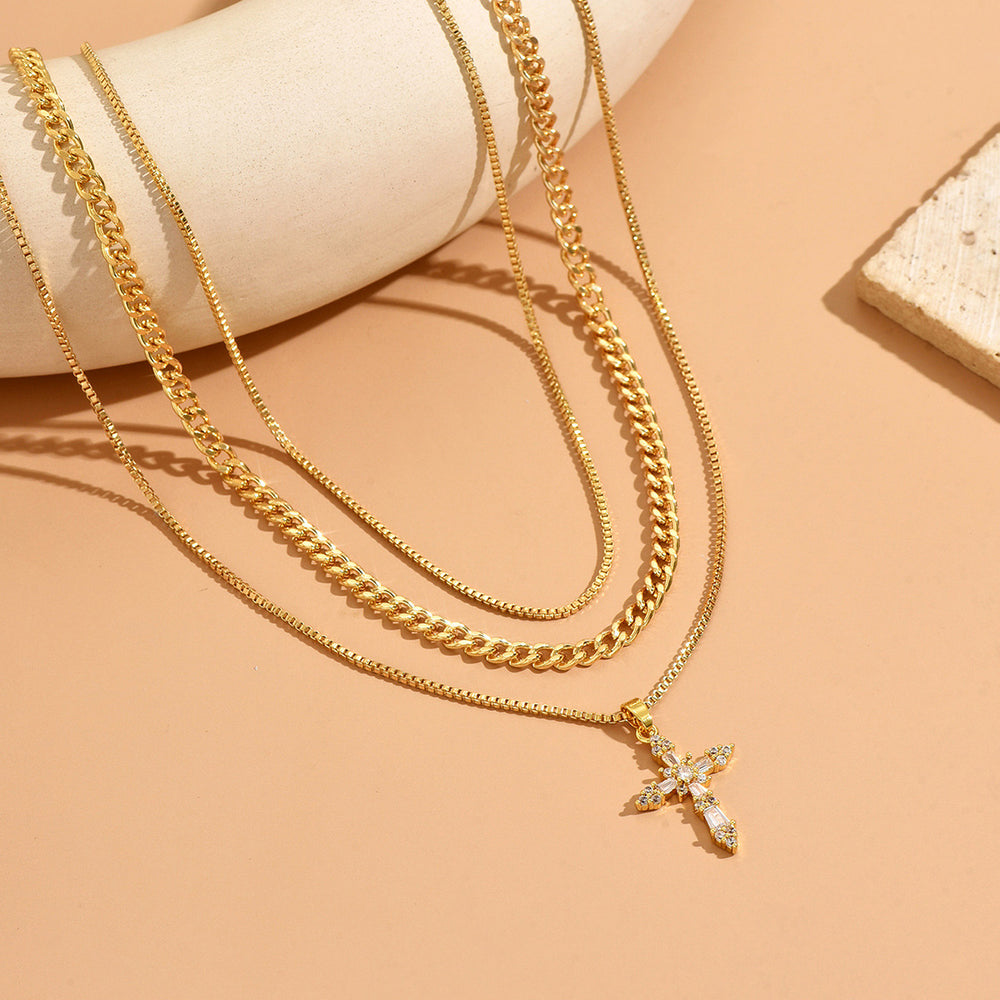 Cross pendant necklace wholesale - european and american style, multi-layered, trendy design, sweet & cool, unique clavicle chain necklace