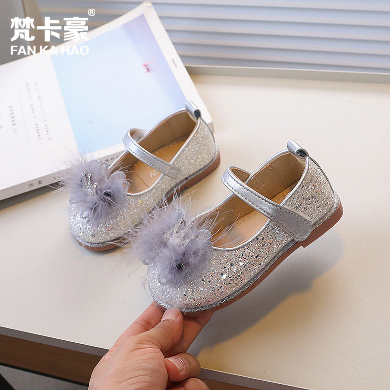 Vancahao girls' fashion crown princess shoes - new autumn  korean style soft sole leather shoes for children