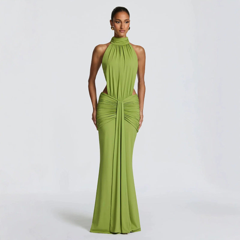European and american cross-border women's fashion:  spring new arrival - solid color, elegant, sexy, slim-fit, backless mermaid dress