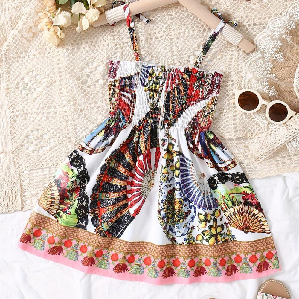 summer new girls' camisole dress with ruffle detail, vintage style, beach vacation dress - wholesale