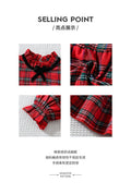 girls' christmas red dress - lolita style plaid lace high neck bow long sleeve a-line skirt