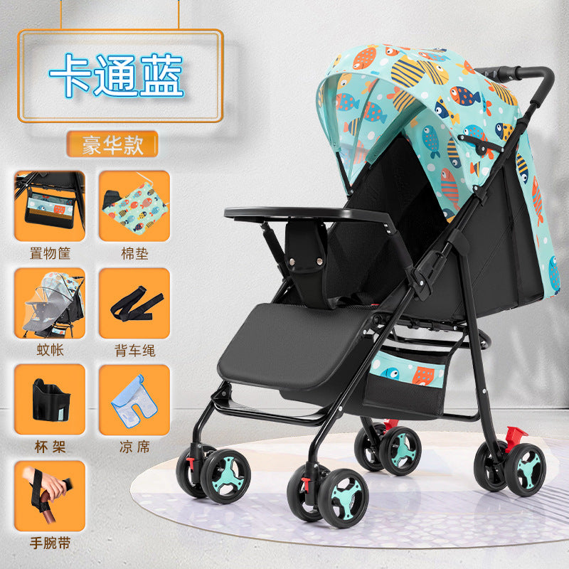Wholesale baby stroller, lightweight and foldable, with reclining seat for infants and toddlers. four-wheel design, one-button folding, dropshipping available