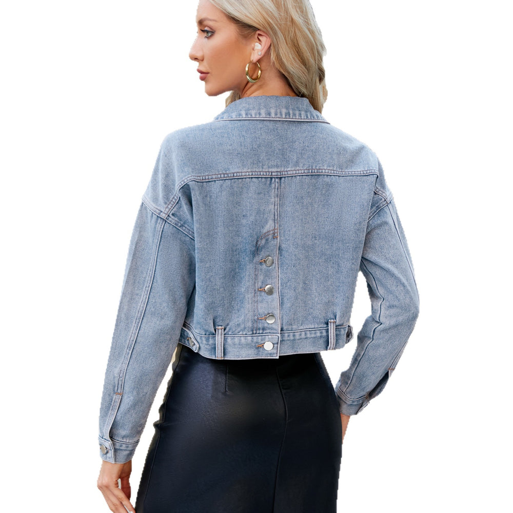European and american cross-border women's spring new arrivals:  independent store washed slim-fit cropped long-sleeve denim jacket top