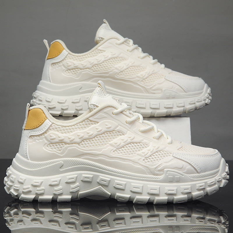 Men's winter work shoes: breathable, wear-resistant, anti-slip, tire tread sole, black athletic style, height increasing, trendy dad shoes