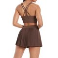 fashionpure color tight brushed cross back short skirt two-piece set running fitness training yoga suit