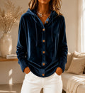 fashion cross-border export women's independent station gold velvet loose button long sleevessweatshirttops with hood