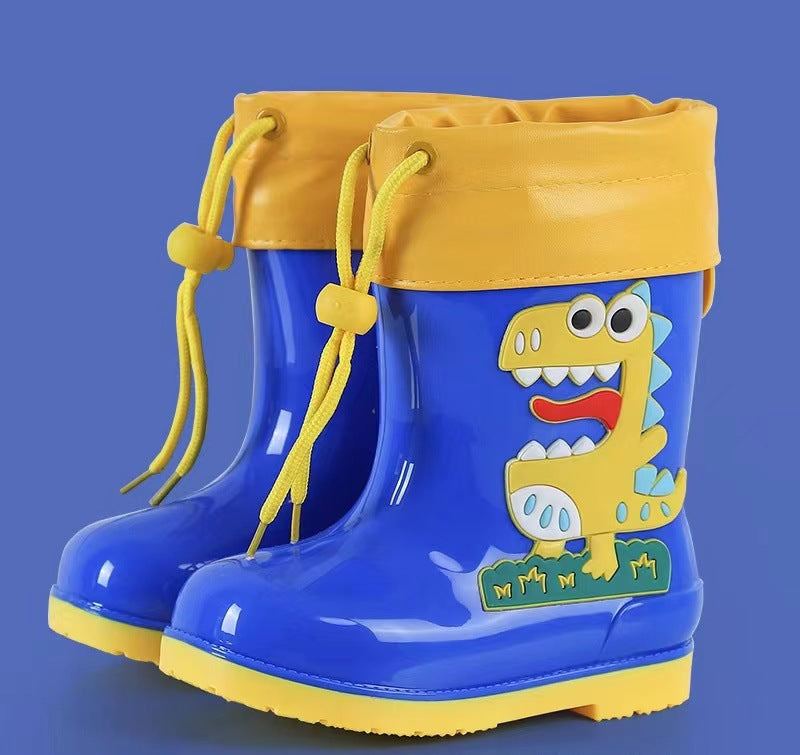 Kids' mid-calf waterproof rain boots - new fashionable styles for boys and girls - non-slip, fleece-lined baby rain boots - dinosaur designs available