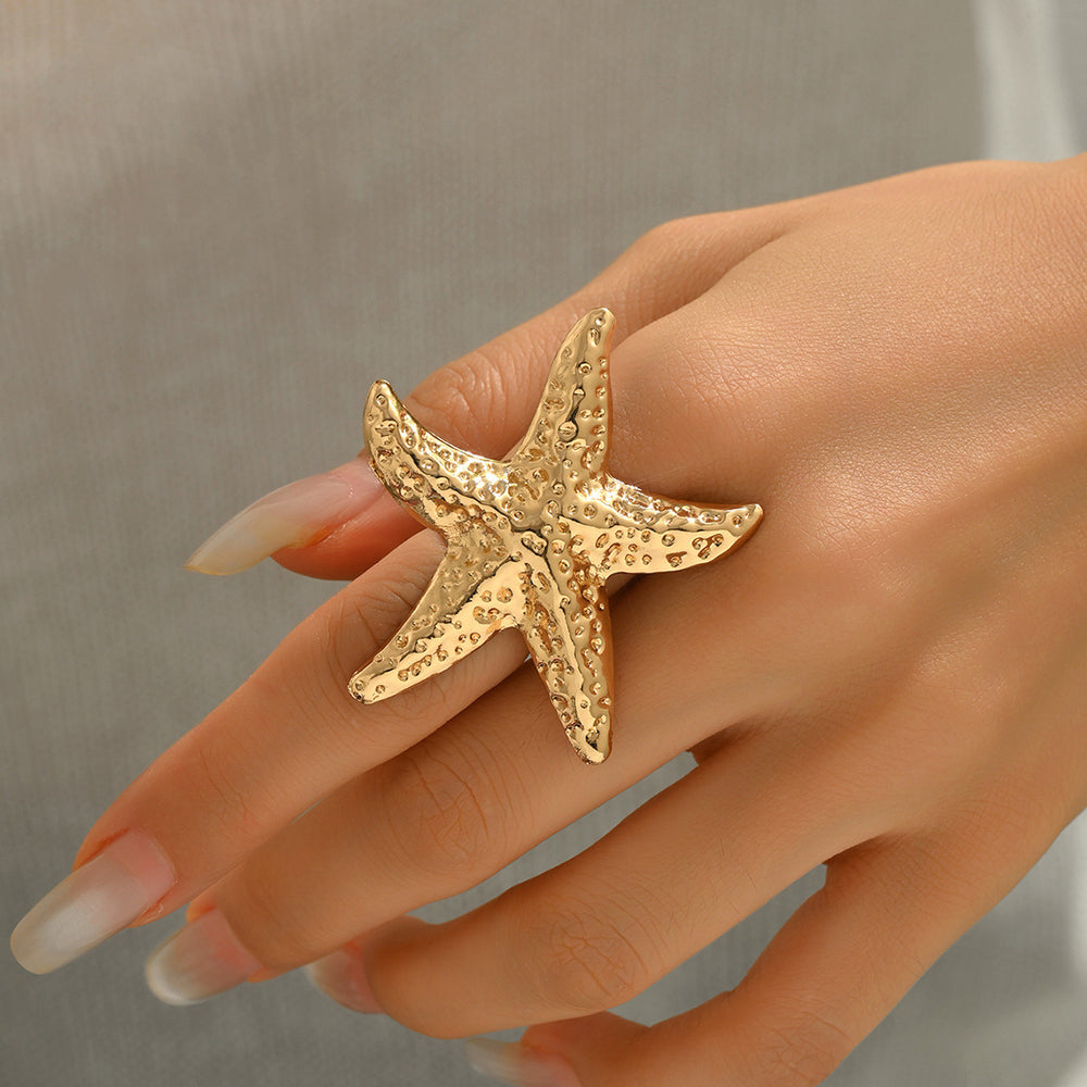 Wholesale geometric open bangle bracelets - european & american cross-border jewelry - summer ocean-inspired beach vacation style - starfish ring for women