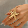 Wholesale geometric open bangle bracelets - european & american cross-border jewelry - summer ocean-inspired beach vacation style - starfish ring for women