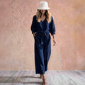 european and american cross-border spring/autumn new arrival: knotted, high-end style shirt with three-quarter sleeves – effortless vacation v-neck set