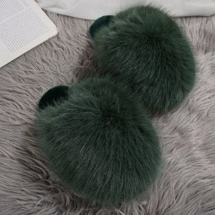 plus sizepure color fluffy large fur slippers soft bottom winter toe-cap home heattech multi-color cotton slippers