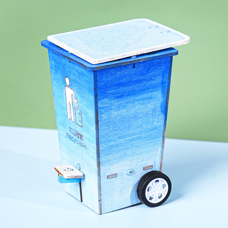 Science and technology small production flip trash can, primary and secondary school students science experiment puzzle creative invention handmade DIY material