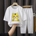 Summer kids' pure cotton loungewear set - boys' and girls' lightweight pajamas, breathable three-quarter sleeve baby air conditioning suit