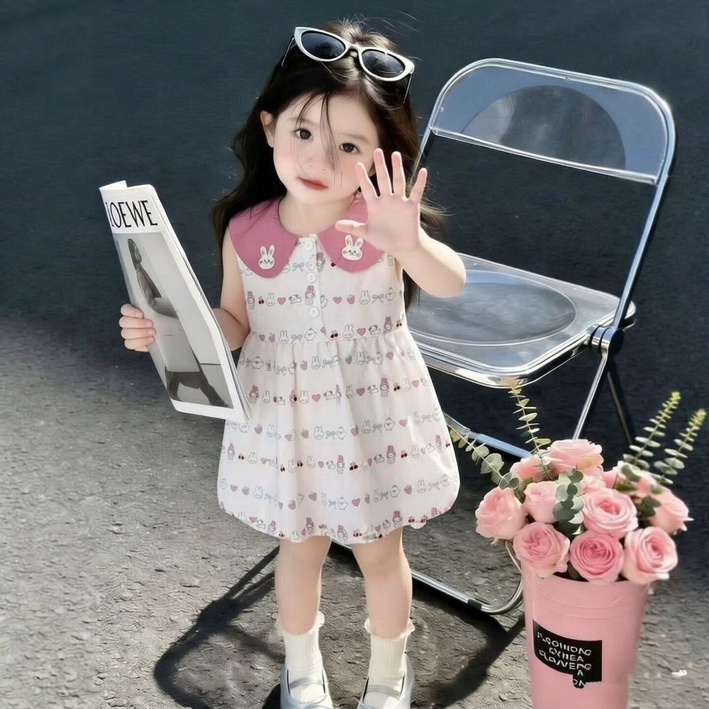 Summer princess cute girls' dress new pink cartoon baby tulip sleeveless sweet dress