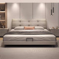 Modern casual genuine leather bed master bedroom soft pack fairy puff leather art bed cream style classy bedroom furniture bed master bedroom
