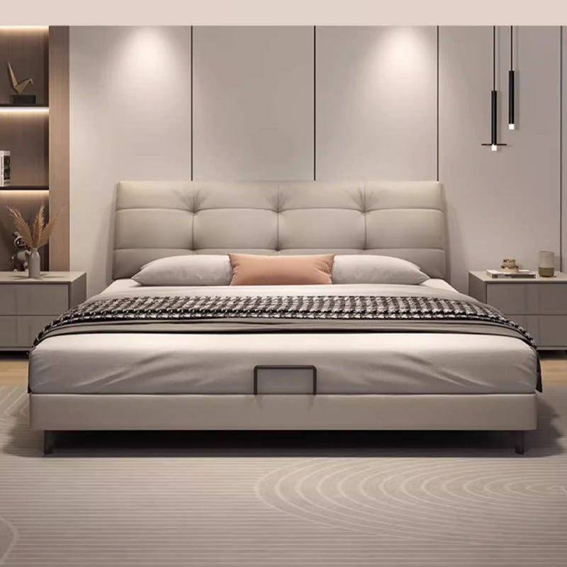 Modern casual genuine leather bed master bedroom soft pack fairy puff leather art bed cream style classy bedroom furniture bed master bedroom