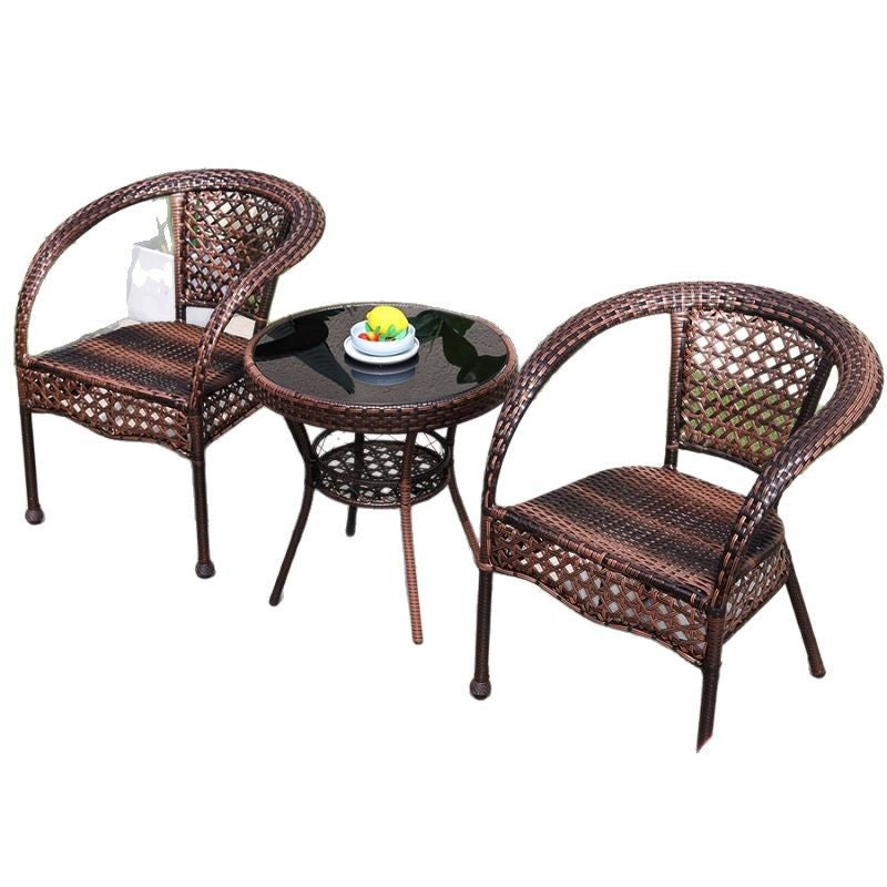 Balcony Outdoor Rattan Outdoor Tables and Chairs Small Tables and Chairs Rattan Chairs Three-piece Combination Casual Tea Table Chairs Garden Rattan Chairs
