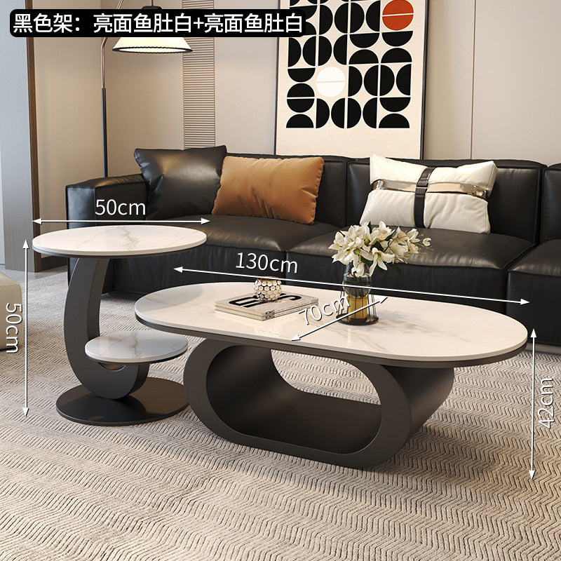 Modern minimalist oval rock slab coffee table - small apartment living room, home use, minimalist tea table, creative irregular shape combination
