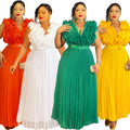 Fashion cross-border women's clothing african plus sizenew arrival stereo flower sleeveless high waist pleated skirt dresselegantdress