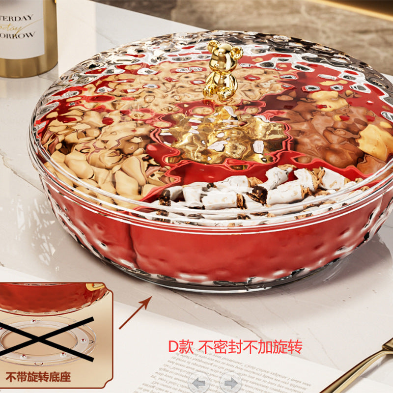 New candy tray with lid household living room coffee table rotating candy box snack fruit tray divided dried fruit storage box