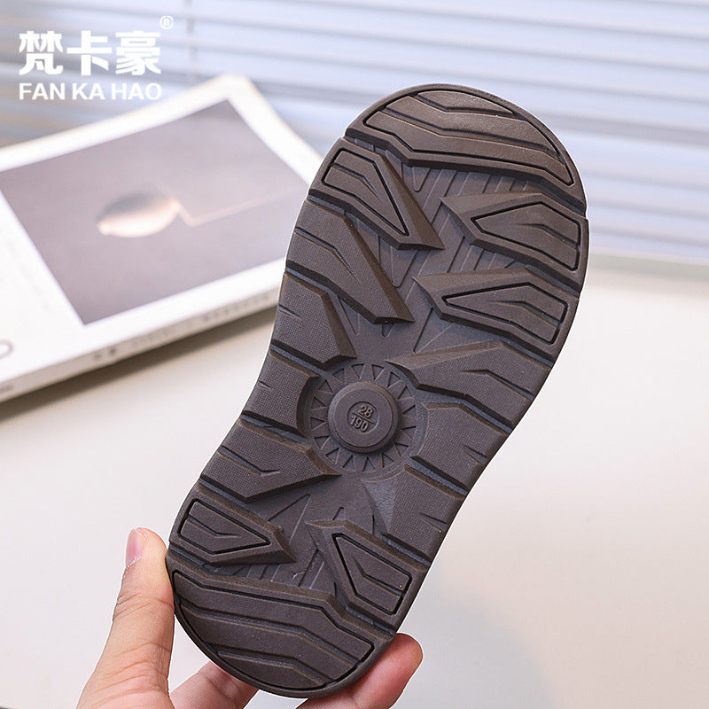 Vancahao boys' black ankle boots - new korean style for winter  - girls' casual boots - trendy cotton shoes for mid-to-large children