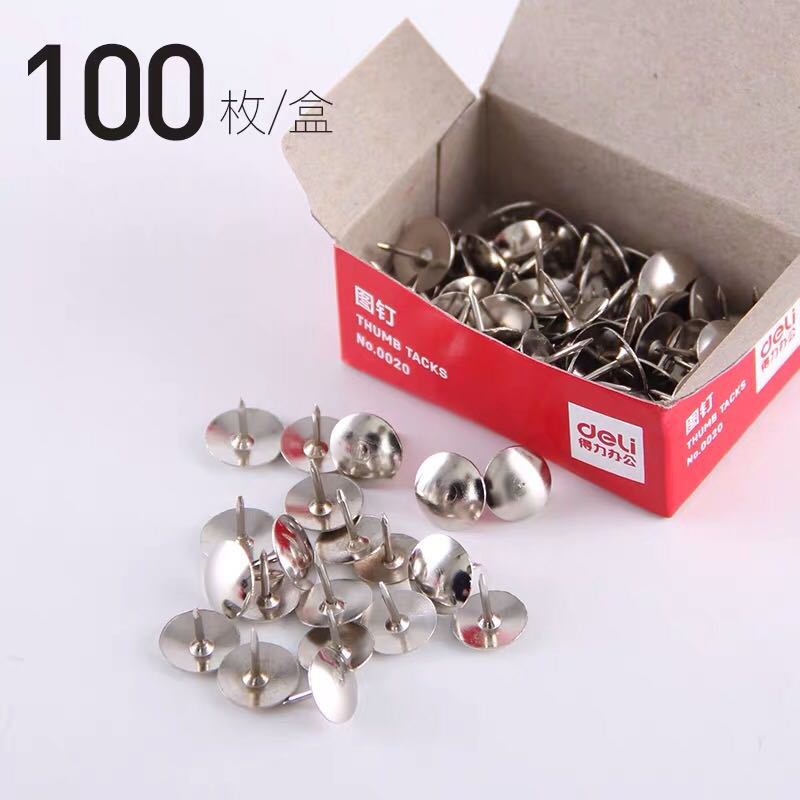 Deli Pushpins 0020 Metal round head pushpins 100 pieces/box, press pins, drawing board pushpins, metal pushpins