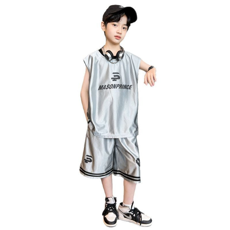 Boys'  summer new arrival: sporty letter print t-shirt & sleeveless set - trendy brand, relaxed fit, casual style