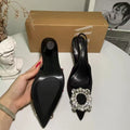 Za dtm2024springnew arrival thin heel flats black high heel pointed elegant tweed style mule shoes flats women