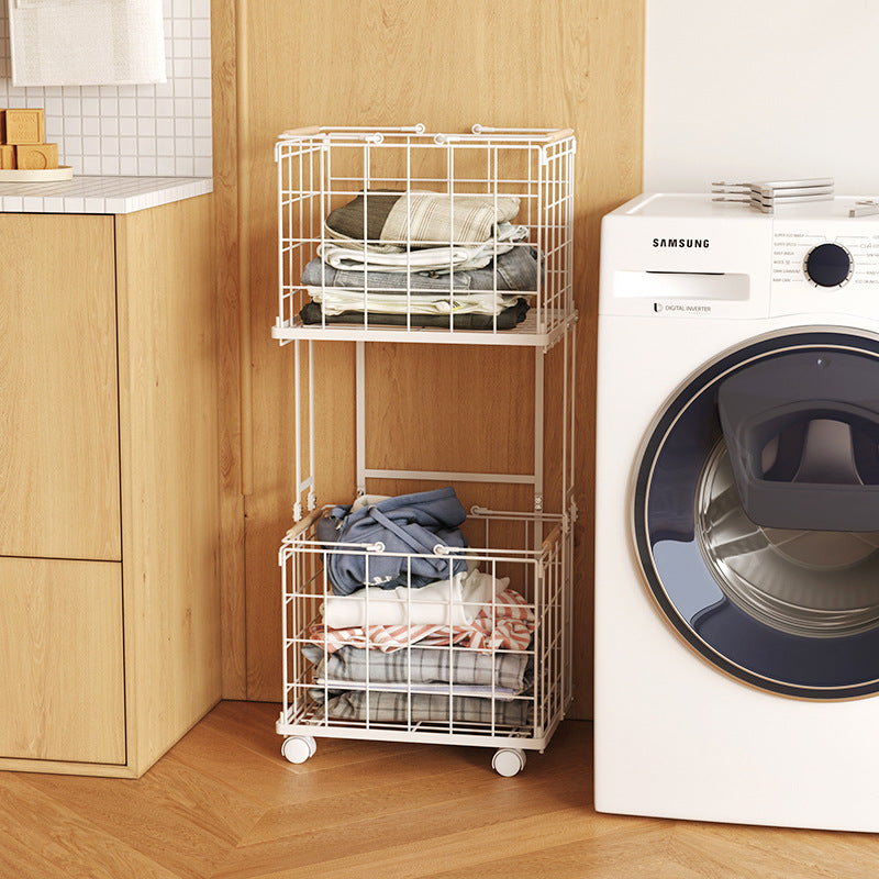 Dirty laundry basket Multifunctional wrought iron Two-layer storage Removable folding laundry classification Dirty laundry basket Bathroom Home simplicity